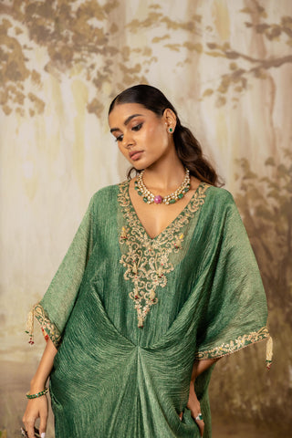 Green Kaftan Traditional Wear Embroidered Kaftan by Aashima Behl