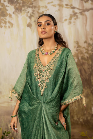 Green Kaftan Traditional Wear Embroidered Kaftan by Aashima Behl