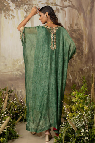 Green Kaftan Traditional Wear Embroidered Kaftan by Aashima Behl