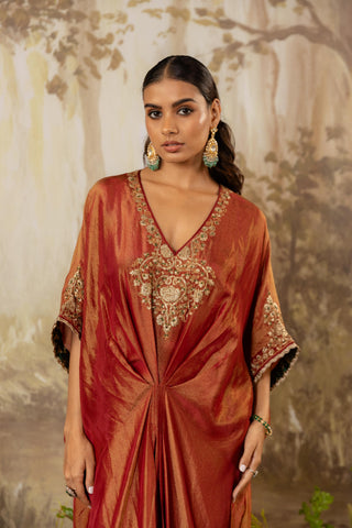Orange Kaftan Traditional Wear Embroidered Kaftan by Aashima Behl