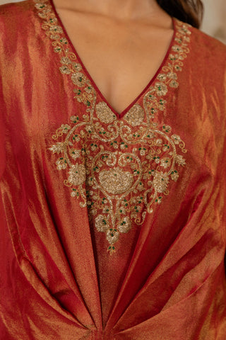 Orange Kaftan Traditional Wear Embroidered Kaftan by Aashima Behl