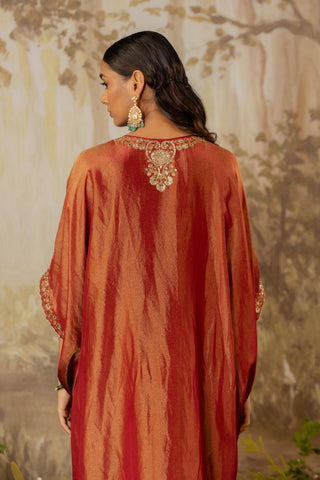 Orange Kaftan Traditional Wear Embroidered Kaftan by Aashima Behl