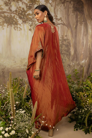Orange Kaftan Traditional Wear Embroidered Kaftan by Aashima Behl