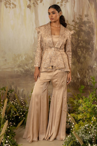 Sharara Set Indian Wedding Beige Peplum by Aashima Behl