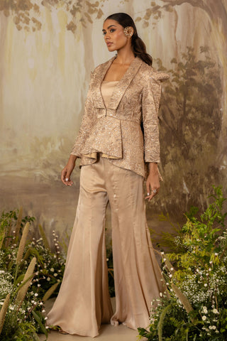 Sharara Set Indian Wedding Beige Peplum by Aashima Behl