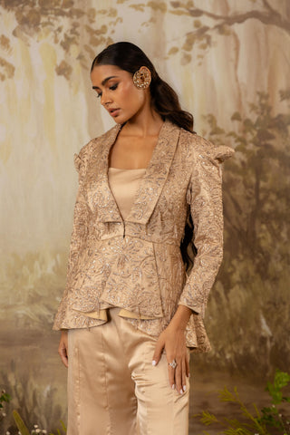 Sharara Set Indian Wedding Beige Peplum by Aashima Behl