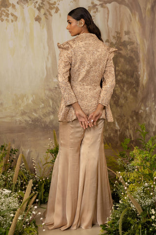 Sharara Set Indian Wedding Beige Peplum by Aashima Behl