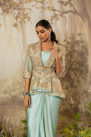 Peplum Jacket Set Indian Wedding Blue Zoe by Aashima Behl