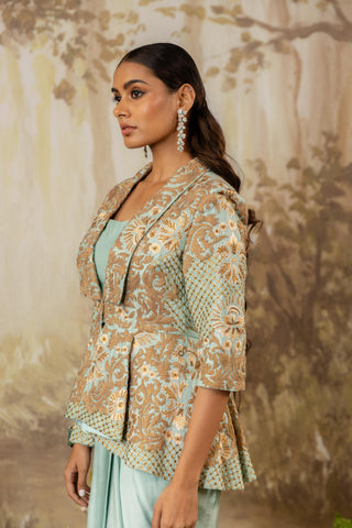 Peplum Jacket Set Indian Wedding Blue Zoe by Aashima Behl