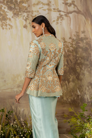 Peplum Jacket Set Indian Wedding Blue Zoe by Aashima Behl