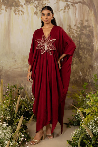 Red Kaftan Traditional Wear Floral Kaftan by Aashima Behl