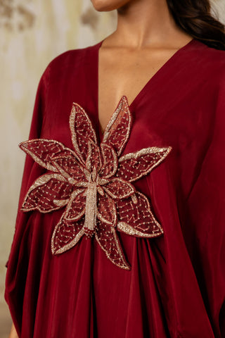 Red Kaftan Traditional Wear Floral Kaftan by Aashima Behl