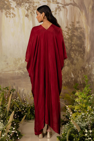 Red Kaftan Traditional Wear Floral Kaftan by Aashima Behl