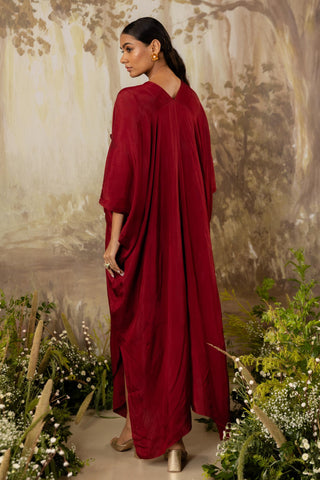 Red Kaftan Traditional Wear Floral Kaftan by Aashima Behl