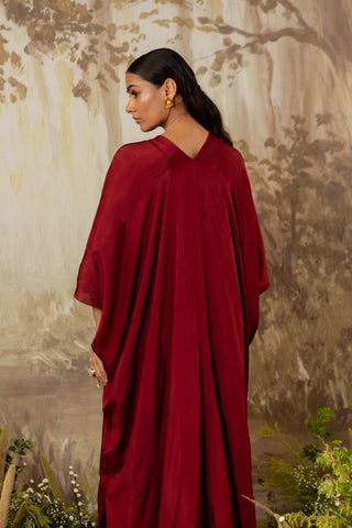 Red Kaftan Traditional Wear Floral Kaftan by Aashima Behl