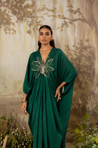 Green Kaftan Traditional Wear Floral Kaftan by Aashima Behl