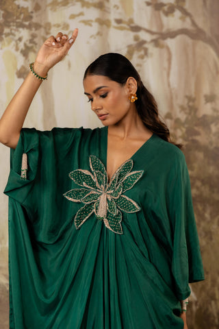 Green Kaftan Traditional Wear Floral Kaftan by Aashima Behl