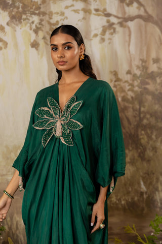 Green Kaftan Traditional Wear Floral Kaftan by Aashima Behl