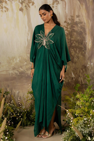 Green Kaftan Traditional Wear Floral Kaftan by Aashima Behl