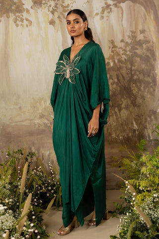 Green Kaftan Traditional Wear Floral Kaftan by Aashima Behl