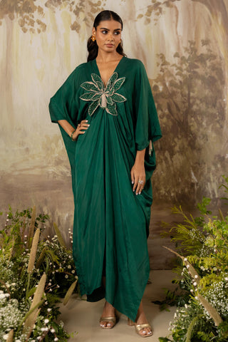 Green Kaftan Traditional Wear Floral Kaftan by Aashima Behl