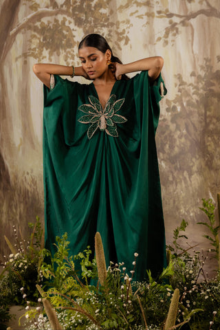Green Kaftan Traditional Wear Floral Kaftan by Aashima Behl
