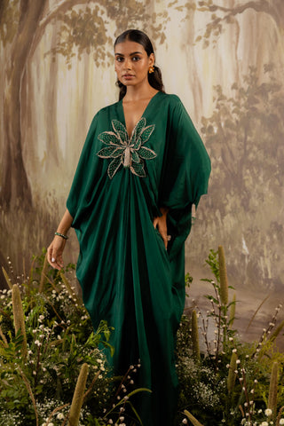 Green Kaftan Traditional Wear Floral Kaftan by Aashima Behl