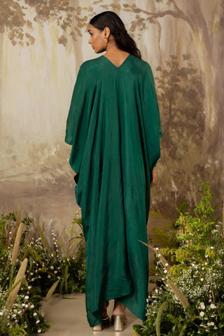 Green Kaftan Traditional Wear Floral Kaftan by Aashima Behl