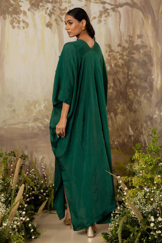 Green Kaftan Traditional Wear Floral Kaftan by Aashima Behl