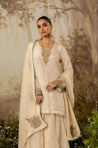 Sharara Set Indian Wedding Ivory Embroidered by Aashima Behl