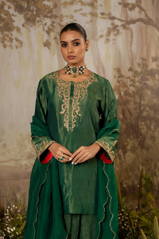 Sharara Set Indian Wedding Green Embroidered by Aashima Behl