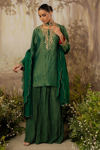 Sharara Set Indian Wedding Green Embroidered by Aashima Behl