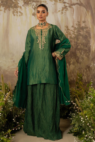 Sharara Set Indian Wedding Green Embroidered by Aashima Behl