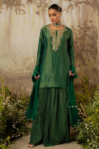 Sharara Set Indian Wedding Green Embroidered by Aashima Behl