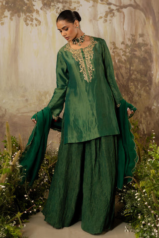 Sharara Set Indian Wedding Green Embroidered by Aashima Behl