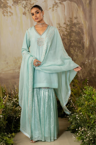 Gharara Set Indian Wedding Blue Short by Aashima Behl
