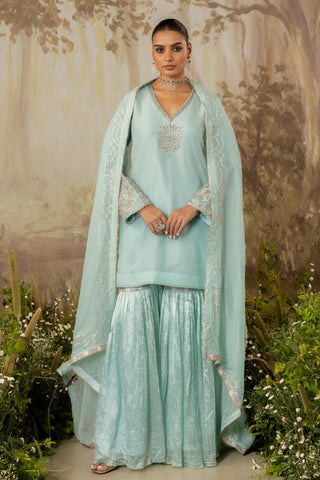 Gharara Set Indian Wedding Blue Short by Aashima Behl
