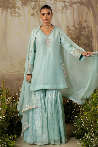 Gharara Set Indian Wedding Blue Short by Aashima Behl
