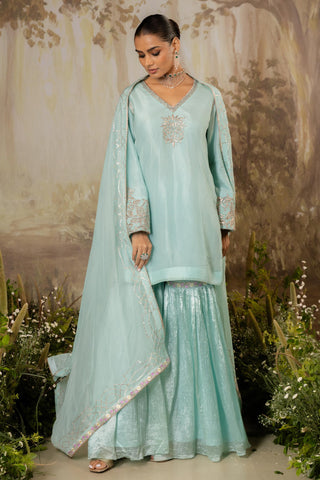 Gharara Set Indian Wedding Blue Short by Aashima Behl