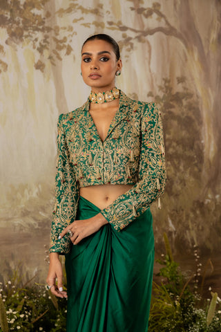 Crop Jacket Set Indian Wedding Green Tasseled by Aashima Behl