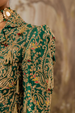 Crop Jacket Set Indian Wedding Green Tasseled by Aashima Behl