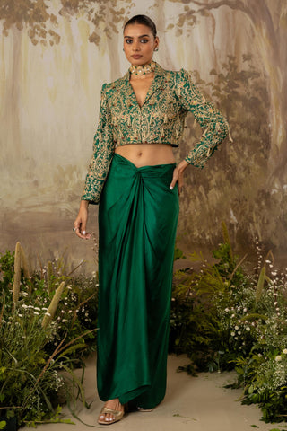 Crop Jacket Set Indian Wedding Green Tasseled by Aashima Behl