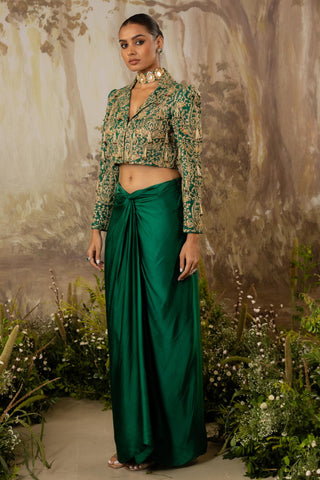 Crop Jacket Set Indian Wedding Green Tasseled by Aashima Behl