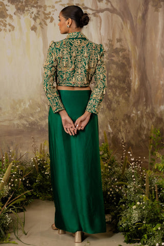 Crop Jacket Set Indian Wedding Green Tasseled by Aashima Behl