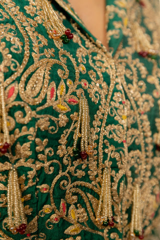 Crop Jacket Set Indian Wedding Green Tasseled by Aashima Behl