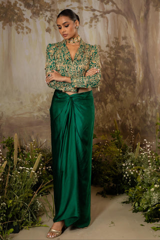 Crop Jacket Set Indian Wedding Green Tasseled by Aashima Behl