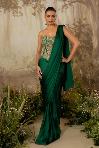 Green Draped Saree Indian Wedding Draped Saree by Aashima Behl