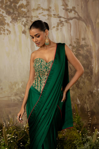 Green Draped Saree Indian Wedding Draped Saree by Aashima Behl