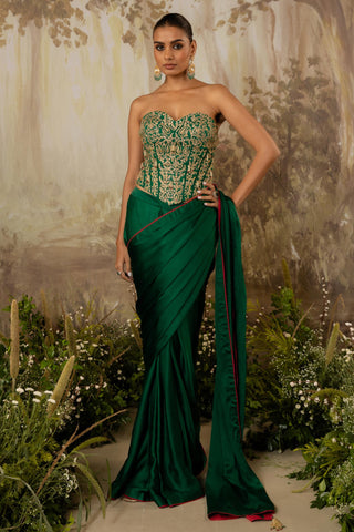 Green Draped Saree Indian Wedding Draped Saree by Aashima Behl