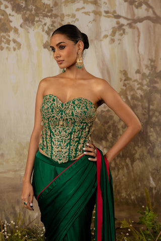 Green Draped Saree Indian Wedding Draped Saree by Aashima Behl